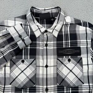 Harley Davidson Mens Plaid Long Sleeve Button Up Shirt Black White Size M